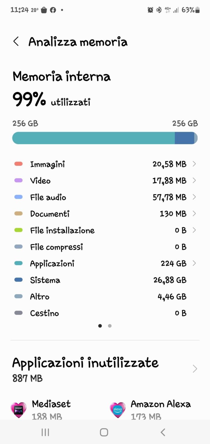 spazio di archiviazione insufficiente android